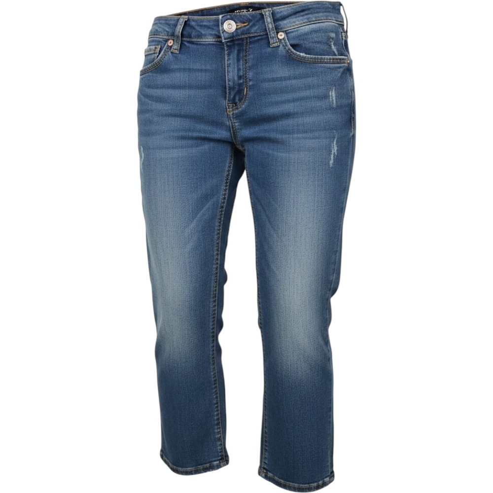 Seven 7 Women's Size 10 Low Rise Distressed Straight Leg Jeans Blue Cotton Blend